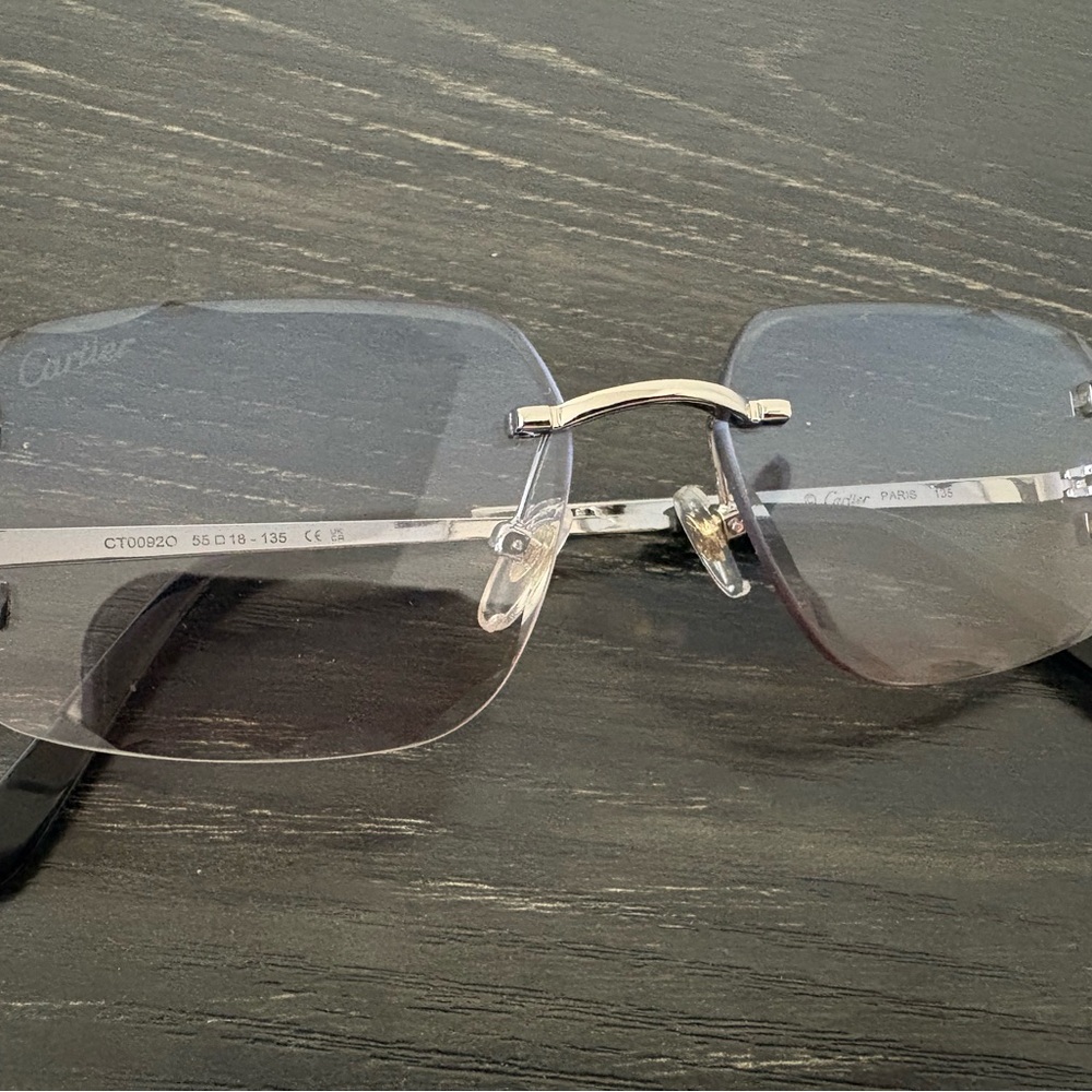CARTIER CT0092O Metal Drill Mount Unisex Eyeglasses (Silver) Ombré Lenses